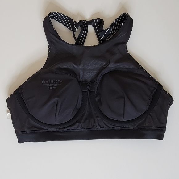 Athleta Top Chevron High Neck Sports Bra with underwire Black/White Size 32B/C - Picture 9 of 11